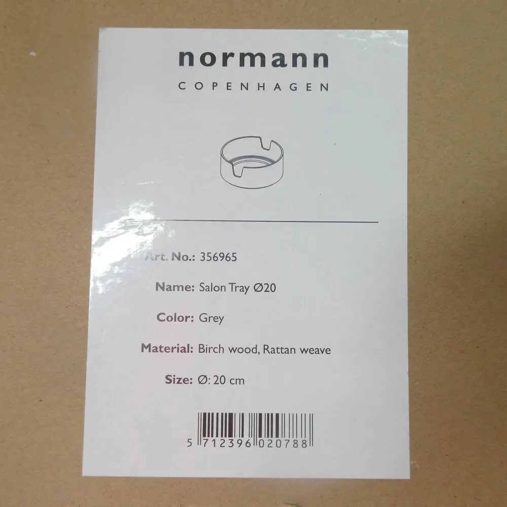 Normann Copenhagen Salon Tray 20cm Birch Wood Rattan Weave Grey NEW